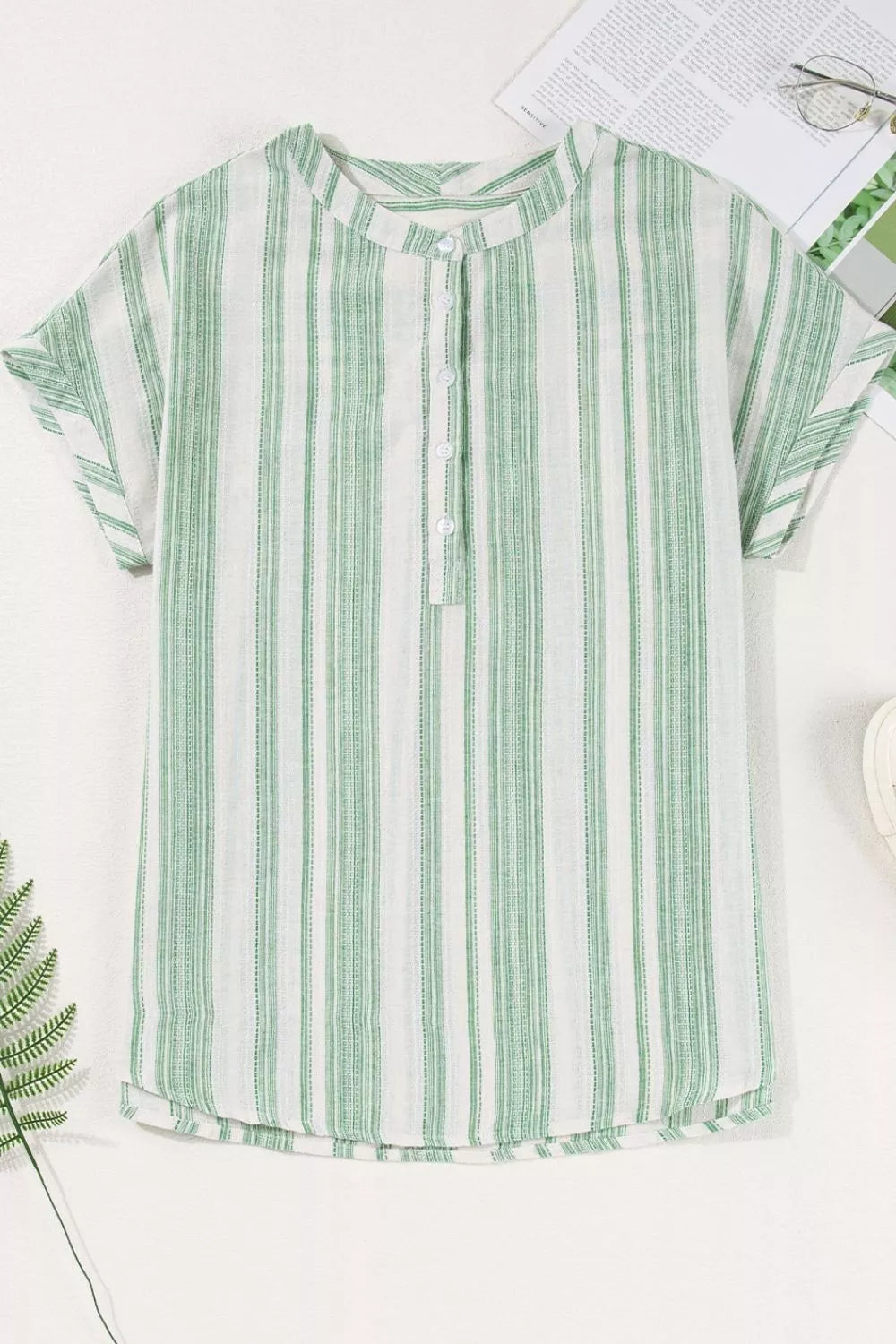 Sarah Express Women's Breathable Gauze Half Button Short Sleeve Casual Blouse