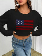 Sarah Express Women's US Flag Round Neck Long Sleeve Sweater