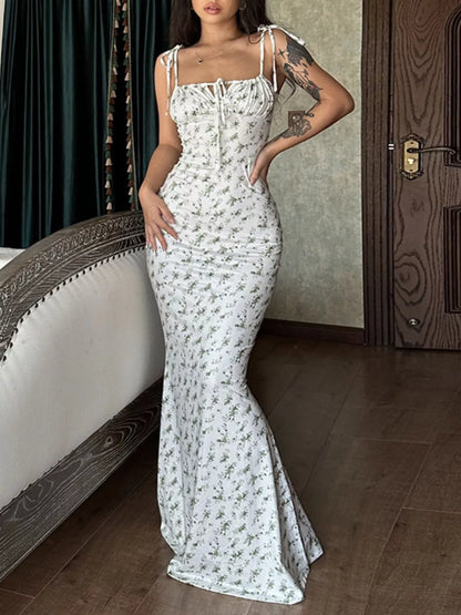 Sarah Express Women's Floral Print Tie Strap Bodycon Maxi Dress