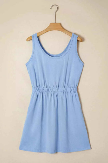 Sarah Express Women's Mineral Wash Tank Dress with Pockets - Elastic Waist Casual Dress