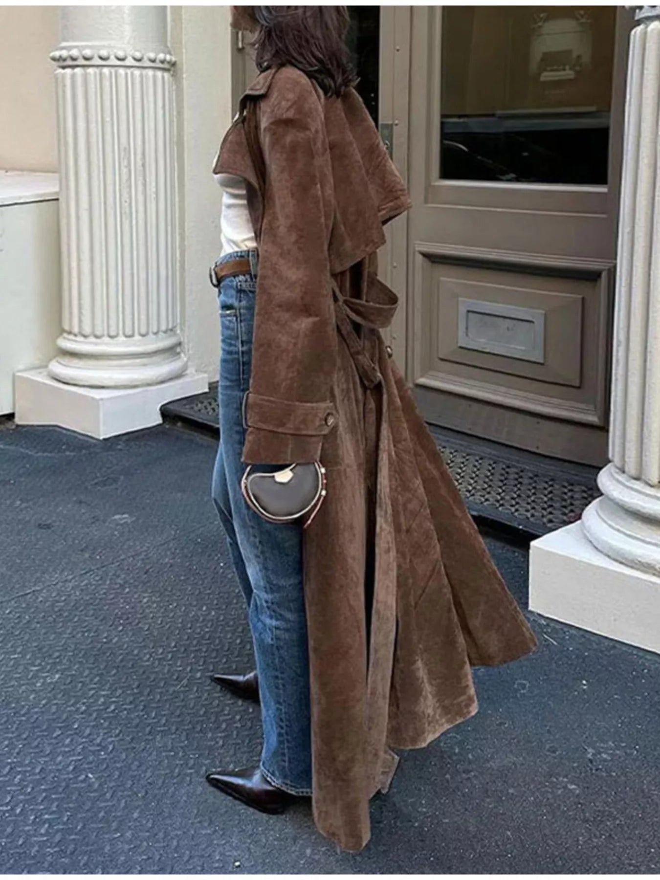 Sarah Express Women's Vintage Double Breasted Tie Waist Coat - Belted Trench Coat