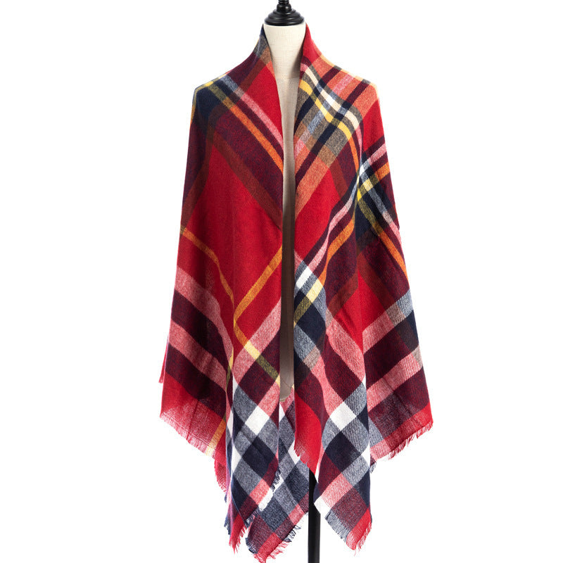 Sarah Express Women's Oversized Square Scarf Cashmere-like Double-Sided Shawl 140cm Woven Fall Winter Accessory