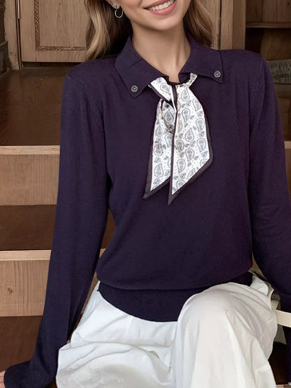 Sarah Express Women's Scarf-Accented Long Sleeve Sweater