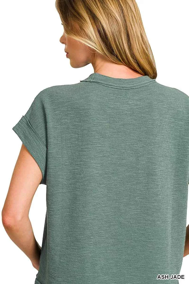 Sarah Express Women's Cotton Slub Short Sleeve Tee and Pants Set - Zenana Loungewear