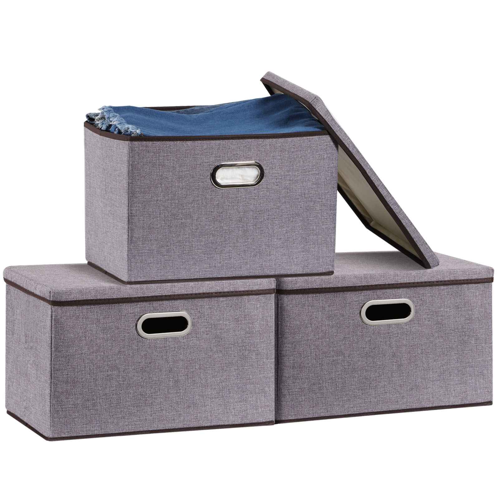 Sarah Express Cotton Linen Storage Box Set - Foldable Clothing Organizer with Lid