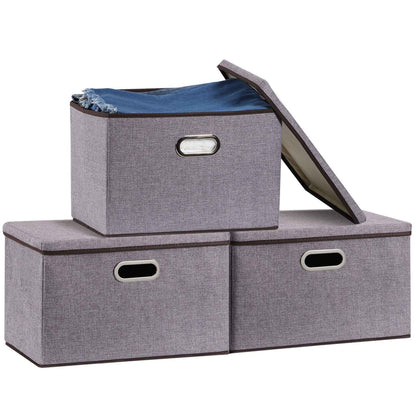 Sarah Express Cotton Linen Storage Box Set - Foldable Clothing Organizer with Lid