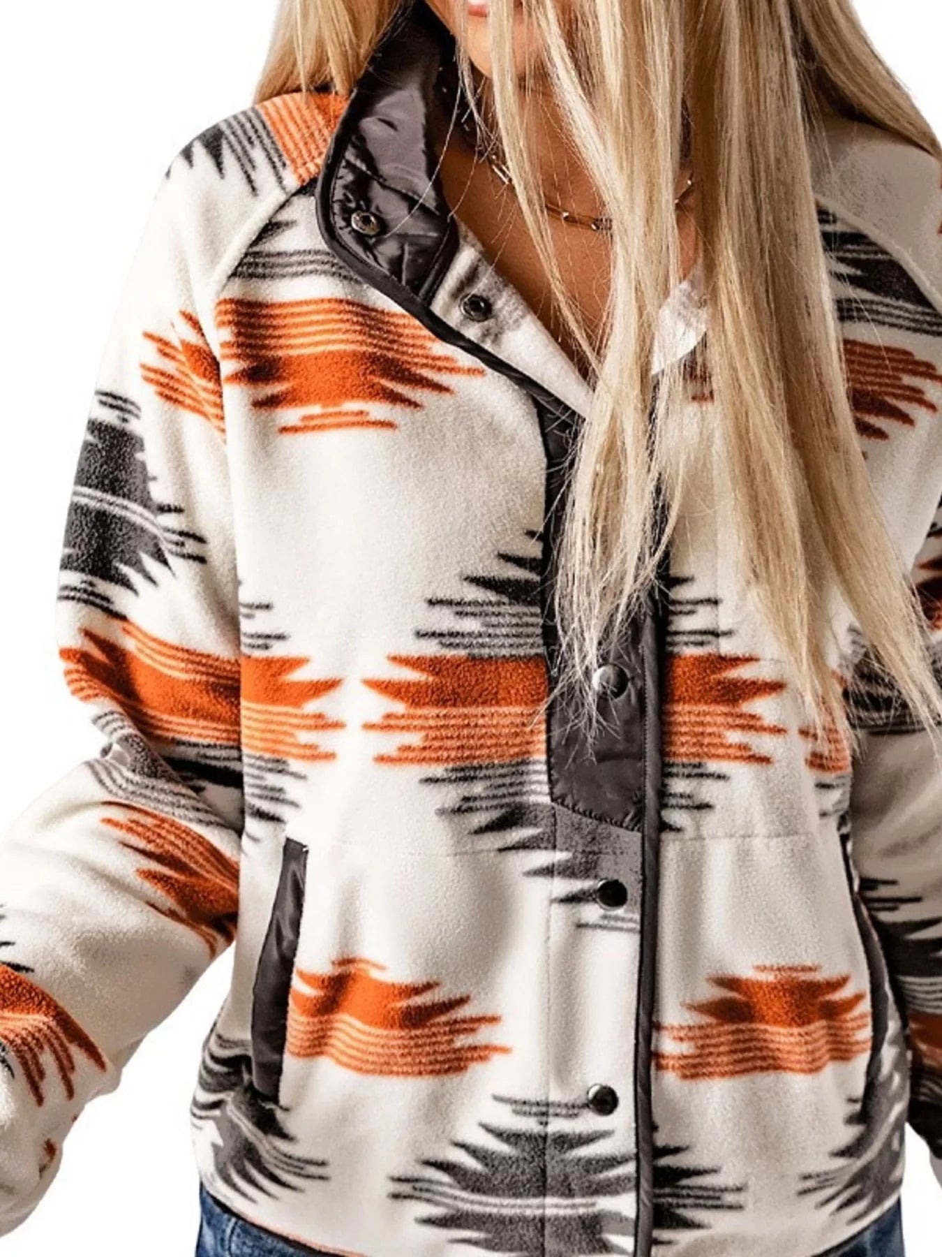 Sarah Express Women's Geometric Print Snap Button Jacket - Casual Lightweight Outerwear