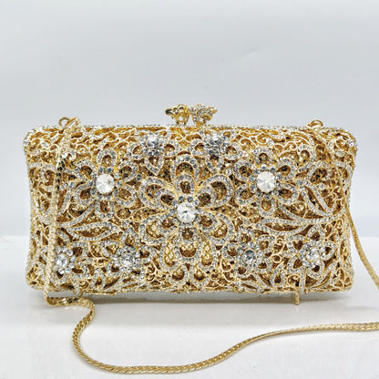 Sarah Express Diamond Evening Clutch Bag - Luxury Crystal Rhinestone Handbag for Wedding Party Banquet BL426 Gold With White Diamonds