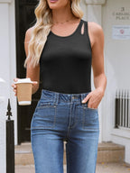 Sarah Express Women's Cutout Round Neck Tank