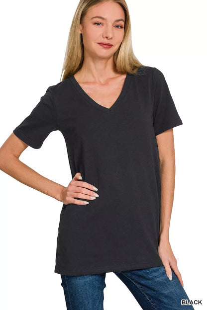 Sarah Express Women's V-Neck Short Sleeve T-Shirt BLACK