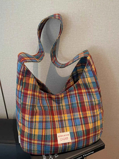 Sarah Express Women's Plaid Handbag Large Casual Tote Bag Lightweight Polyester