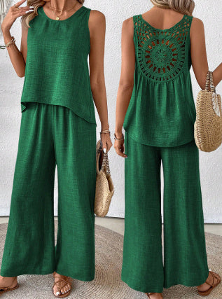 Sarah Express Women's Sleeveless Top and Pants Set with Lace Back Detail