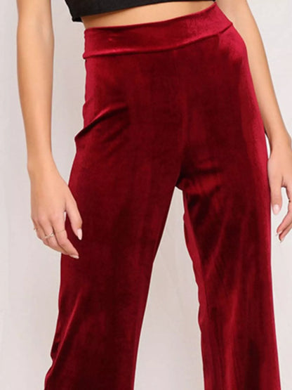 Sarah Express Women's Velvet Wide Leg Pants - High Waist Palazzo Trousers Plus Size