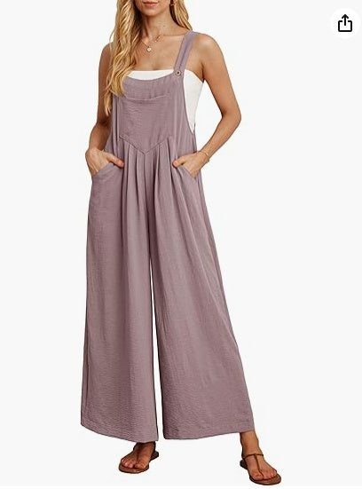 Sarah Express Women's Casual Loose Jumpsuit Pockets Polyester One Piece