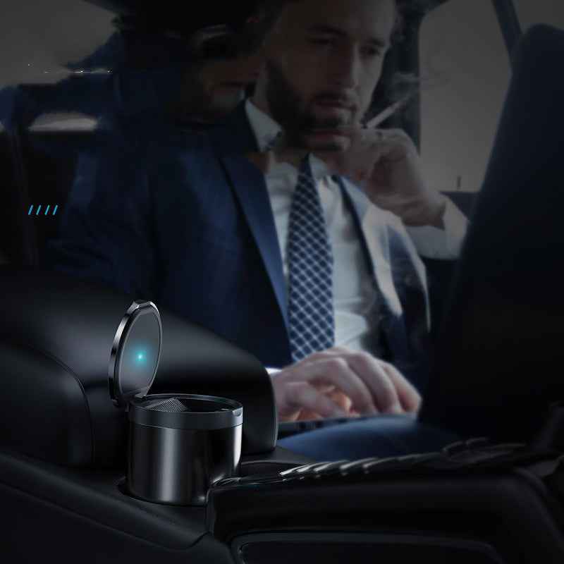 Sarah Express LED Car Ashtray with Lid - Portable Smokeless Aluminum Alloy Cigarette Holder