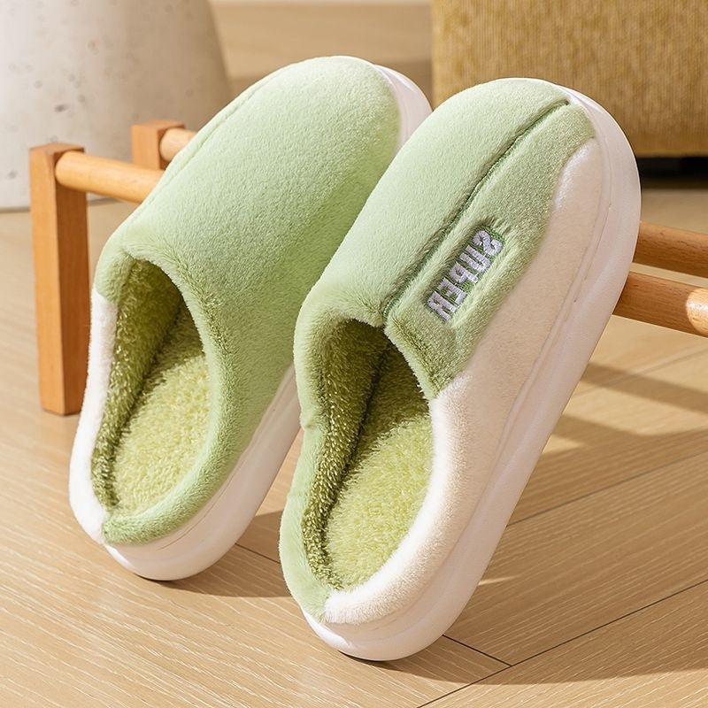 Sarah Express Thick-Sole Plush Slippers | Fleece-Lined Non-Slip Indoor Slippers for Men & Women Green
