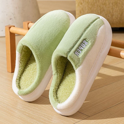 Sarah Express Thick-Sole Plush Slippers | Fleece-Lined Non-Slip Indoor Slippers for Men & Women Green