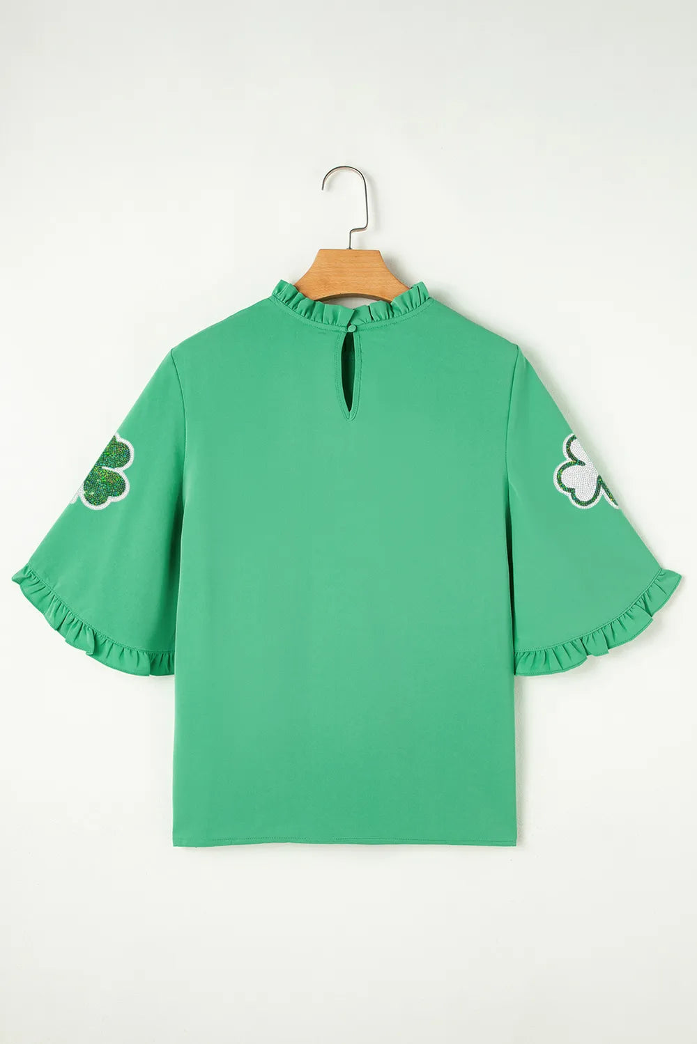 Sarah Express Women's Sequin Clover Graphic Bell Sleeve Blouse - St Patrick's Day Top