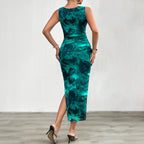 Sarah Express Women's Sleeveless Mesh Maxi Dress Elegant Slim Fit Bodycon Evening Cocktail Gown