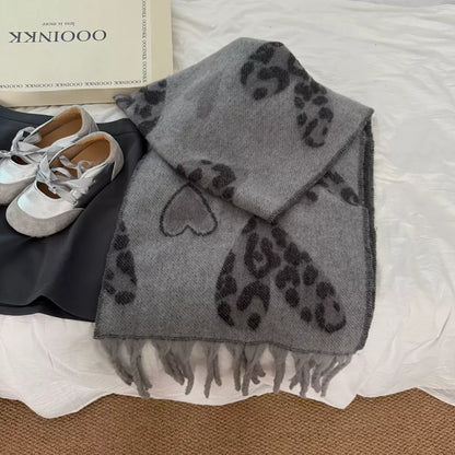 Sarah Express Leopard Heart Print Scarf - Warm Winter Scarf for Women