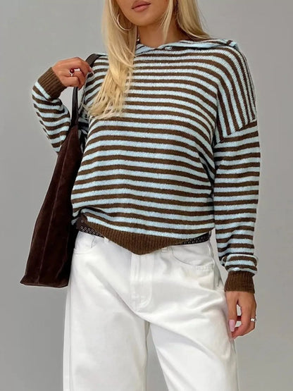 Sarah Express Women's Striped Knit Dropped Shoulder Sweater