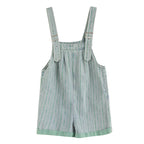 Sarah Express Women's Striped Denim Shortalls High Waist Wide Leg - Summer Casual Urban Overalls