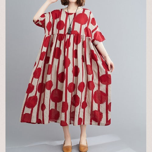 Sarah Express Printed Cotton Blend Short Sleeve Dress Loose Fit One Size