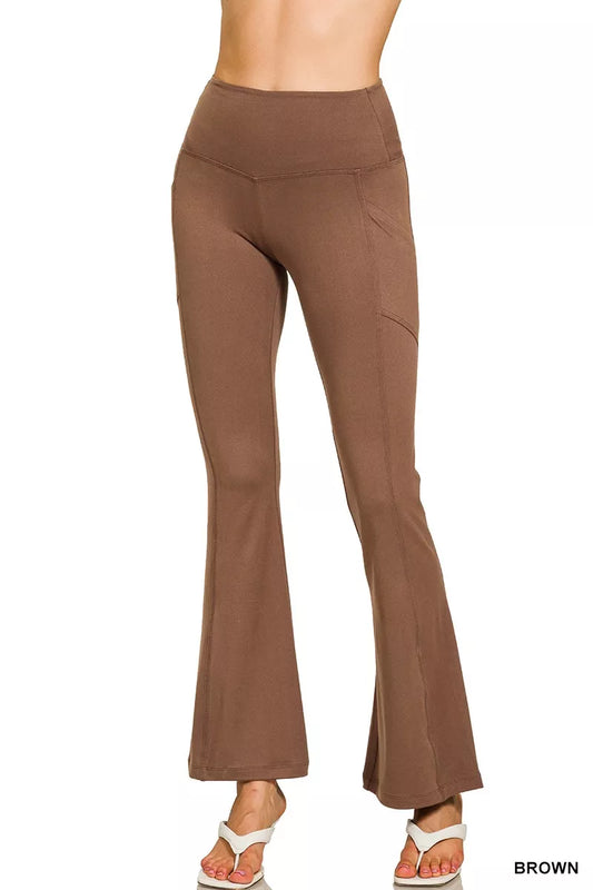 Sarah Express Women's Brushed DTY Microfiber Flare Pants BROWN