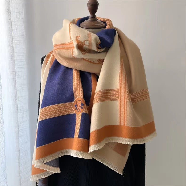 Sarah Express Women's Contrast Color Scarf - Oversized Soft Cotton Wrap Shawl Korean Style