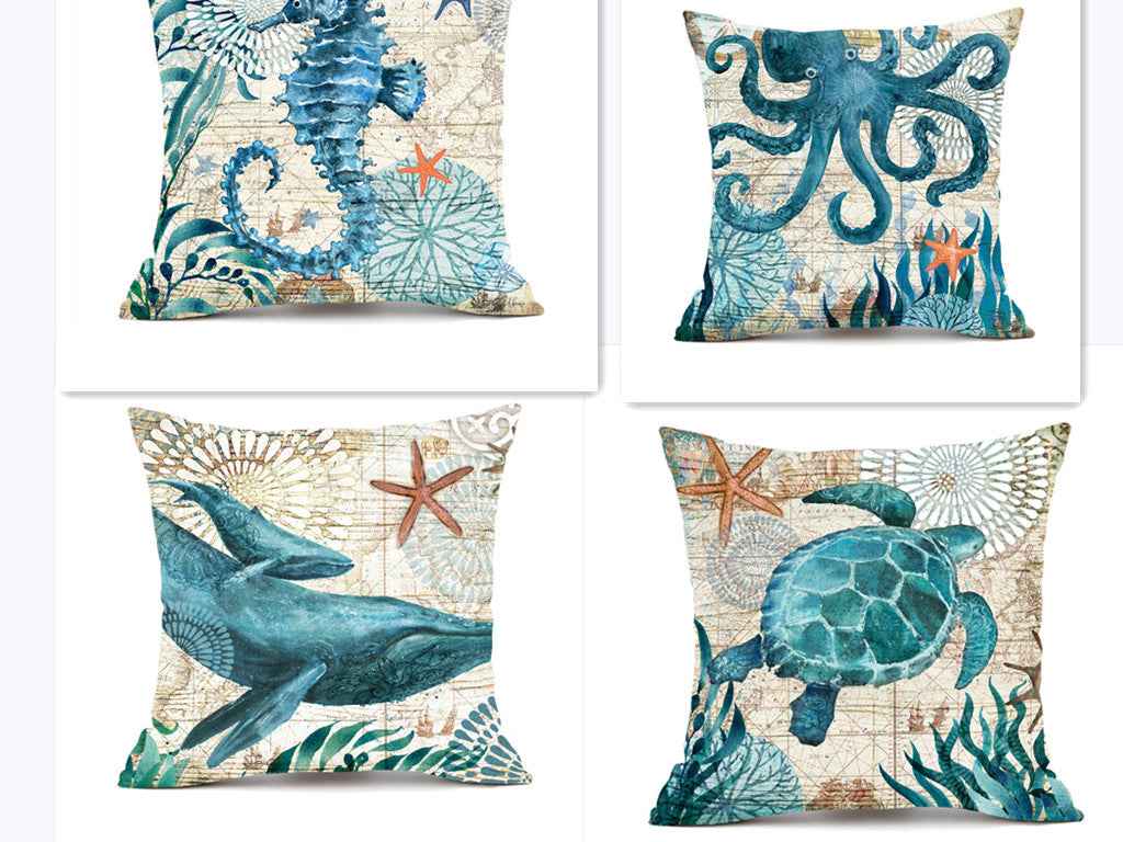 Sarah Express Sea Turtle Cushion Cover 45x45cm - Decorative Throw Pillow Case for Sofa Couch Bedroom Living Room Four pieces 45x45cm