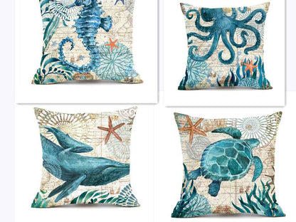 Sarah Express Sea Turtle Cushion Cover 45x45cm - Decorative Throw Pillow Case for Sofa Couch Bedroom Living Room Four pieces 45x45cm