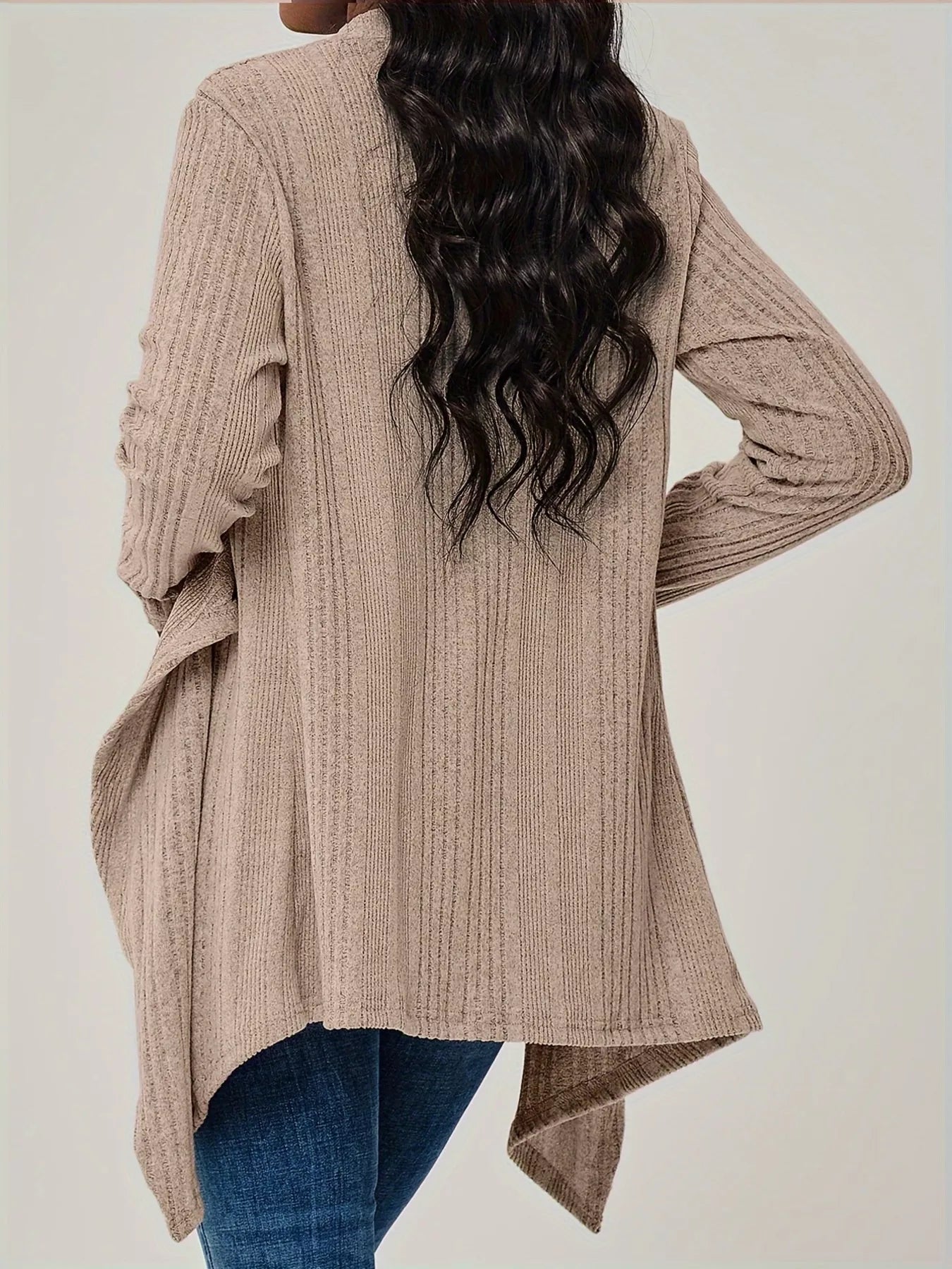 Sarah Express Women's Ribbed Knit Open Front Cardigan - Long Sleeve Lightweight Sweater