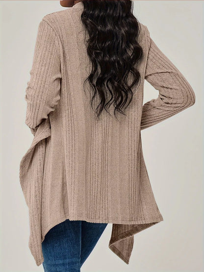 Sarah Express Women's Ribbed Knit Open Front Cardigan - Long Sleeve Lightweight Sweater