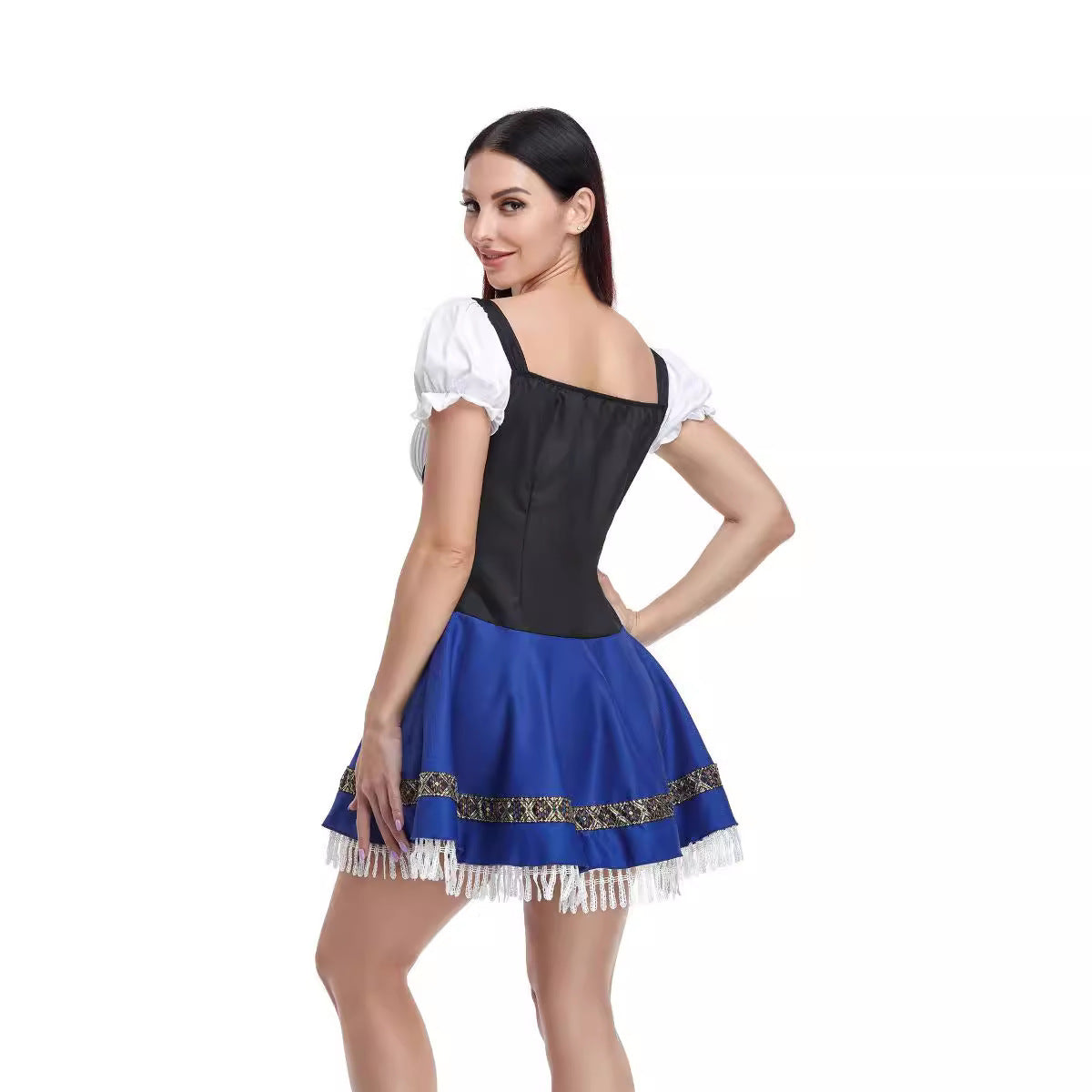 Sarah Express Women's French Maid Costume Halloween Dress Barmaid Uniform with Ribbon