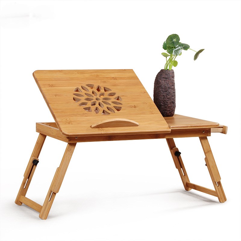 Sarah Express Bamboo Folding Laptop Desk with Storage Drawer and Cooling Fan