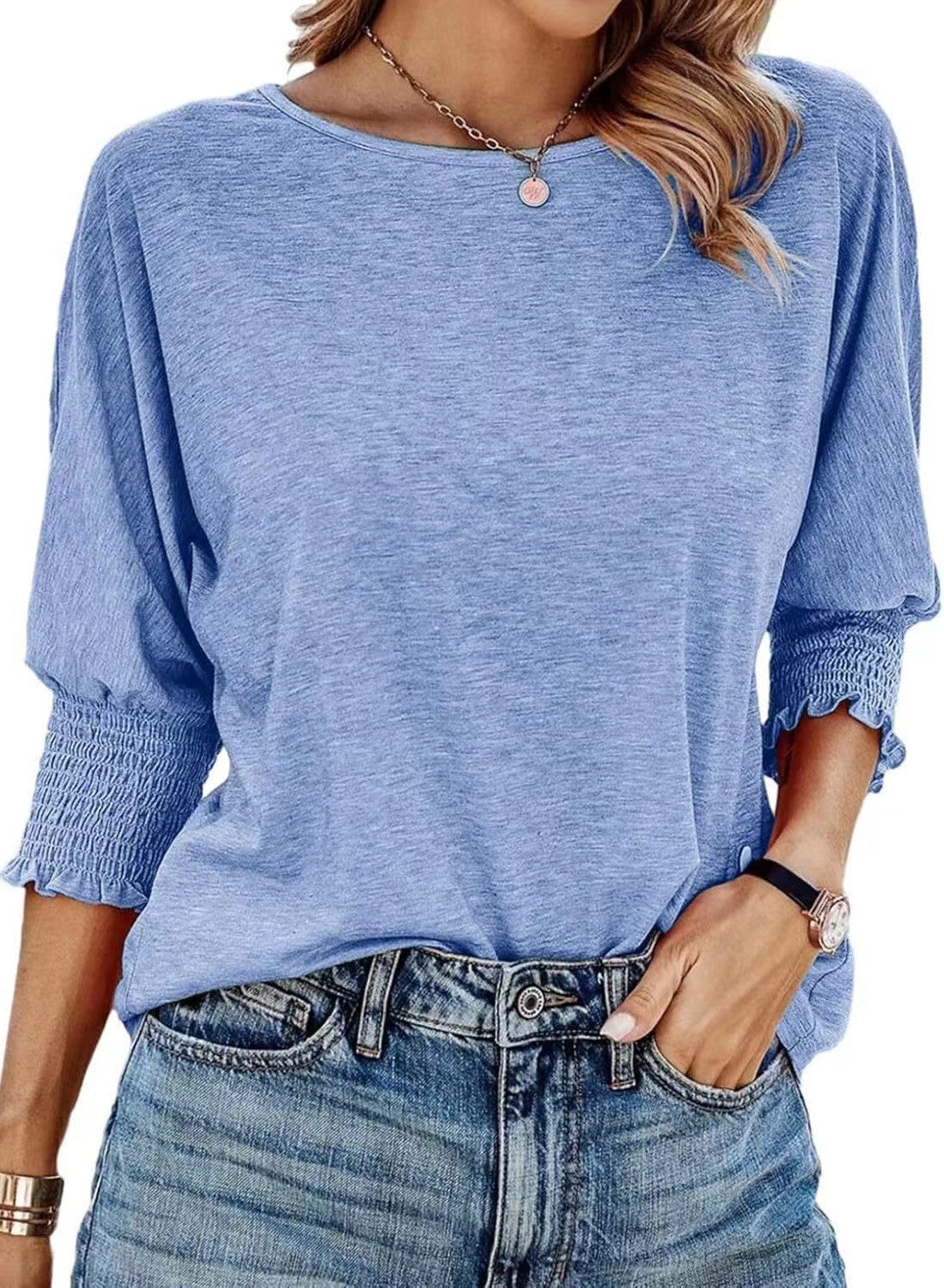 Sarah Express Women's Loose Round Neck T-Shirt Rayon Cotton Blend
