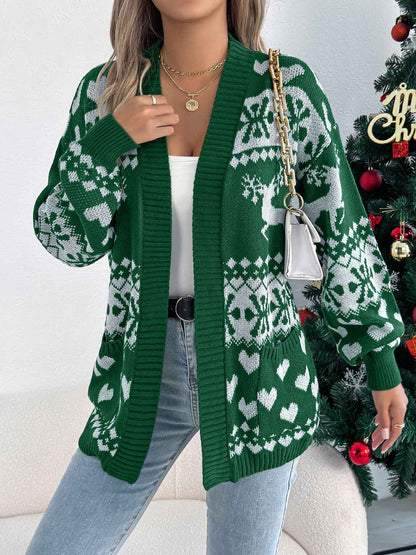 Sarah Express Women's Christmas Deer Pocket Cardigan Sweater Coat