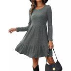 Sarah Express Women's Round Neck Knitted Sweater Dress Long Sleeve Bodycon