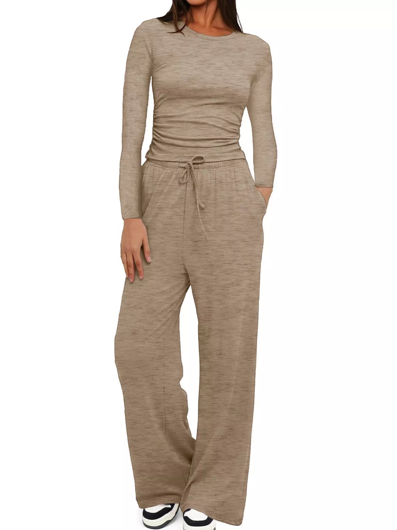 Sarah Express Women's Round Neck Long Sleeve Top and Pants Set