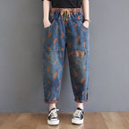 Sarah Express Women's Loose Fit High Waist Denim Jeans Blue Casual Fashion Straight Leg Pants