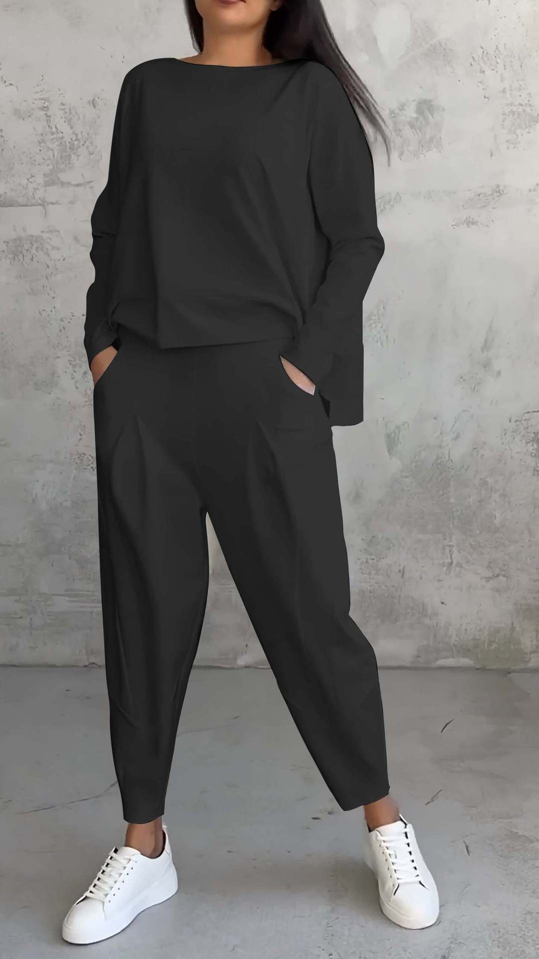 Sarah Express Women's Long Sleeve Round Neck Top and Harem Pants Two-Piece Casual Set