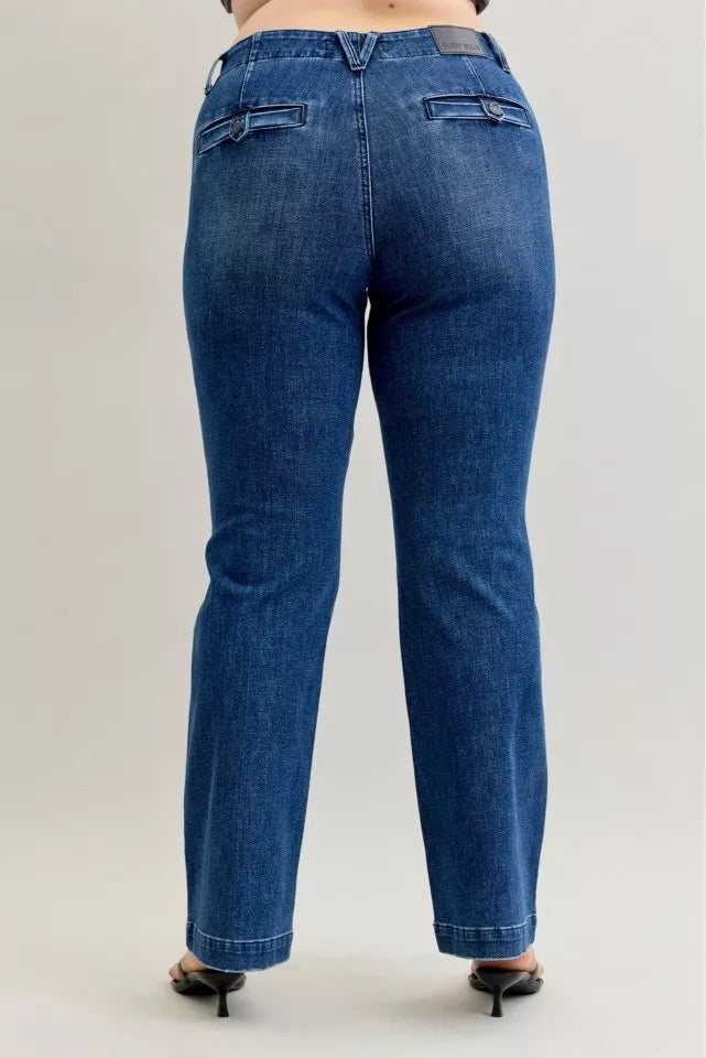 Sarah Express Women’s Plus Size Mid Rise Bootcut Jeans with Welt Pockets
