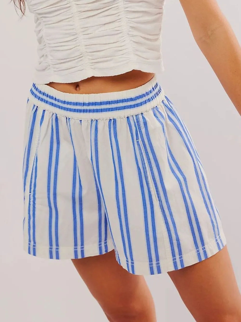 Sarah Express Women's Striped Elastic Waist Shorts Blue