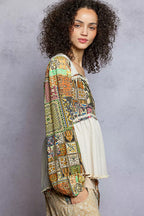 Sarah Express Women’s Balloon Sleeve Peplum Blouse with Floral Trim Detail