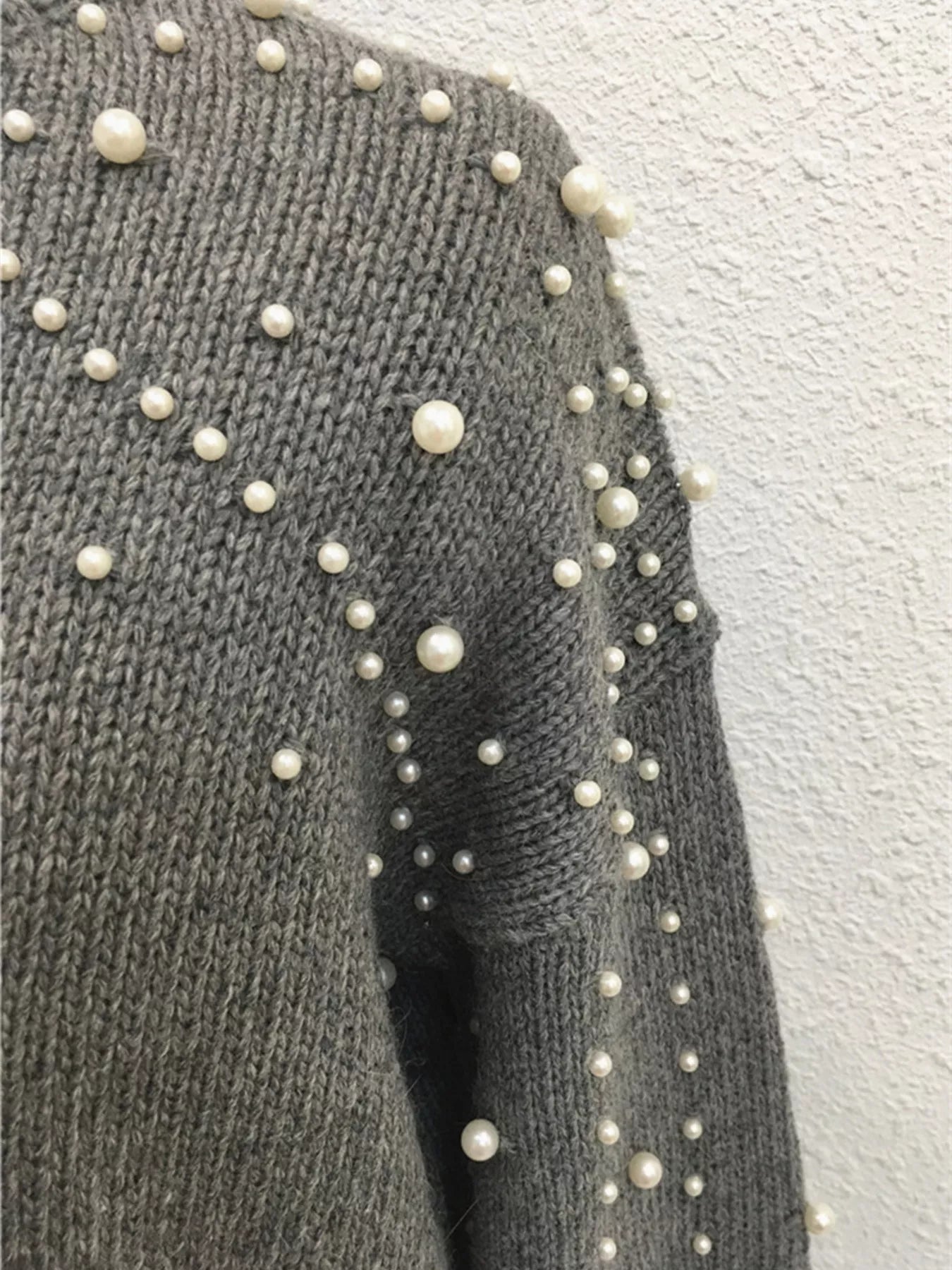 Sarah Express Women's Pearl-Embellished Mock Neck Sweater