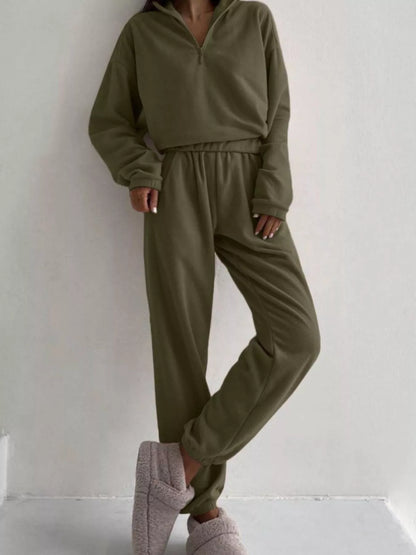 Sarah Express Women's Half Zip Sweatshirt and Pants Set Army Green