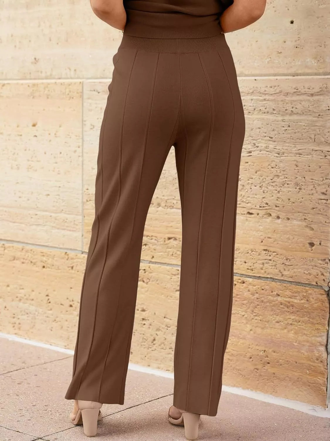 Sarah Express Women's Casual Solid Color Cap Sleeve Top and Pants Knit Set