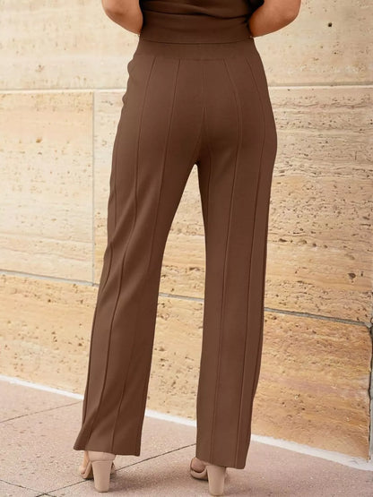 Sarah Express Women's Casual Solid Color Cap Sleeve Top and Pants Knit Set