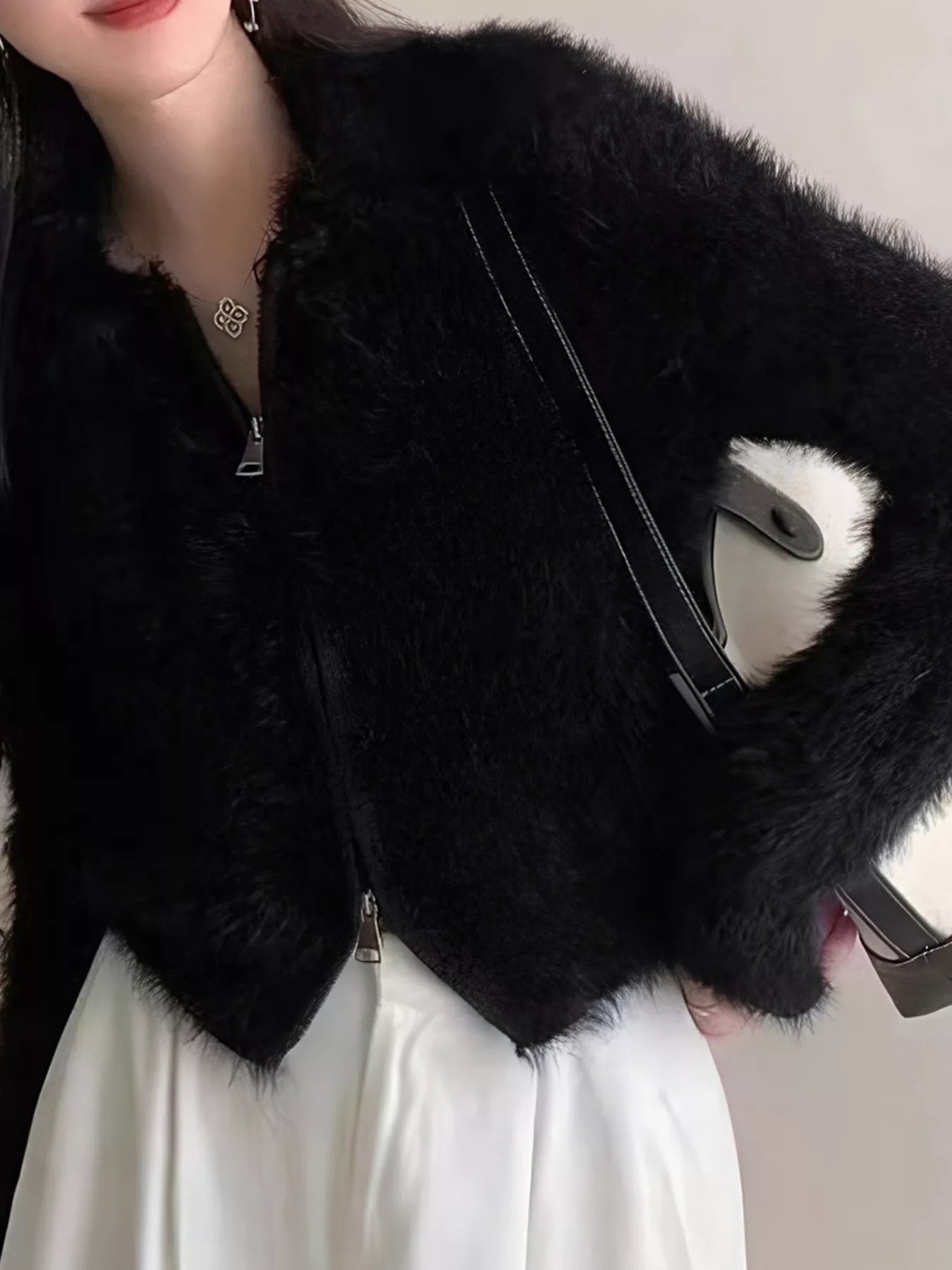 Sarah Express Women's Fluffy Knit Zip-Up Cardigan