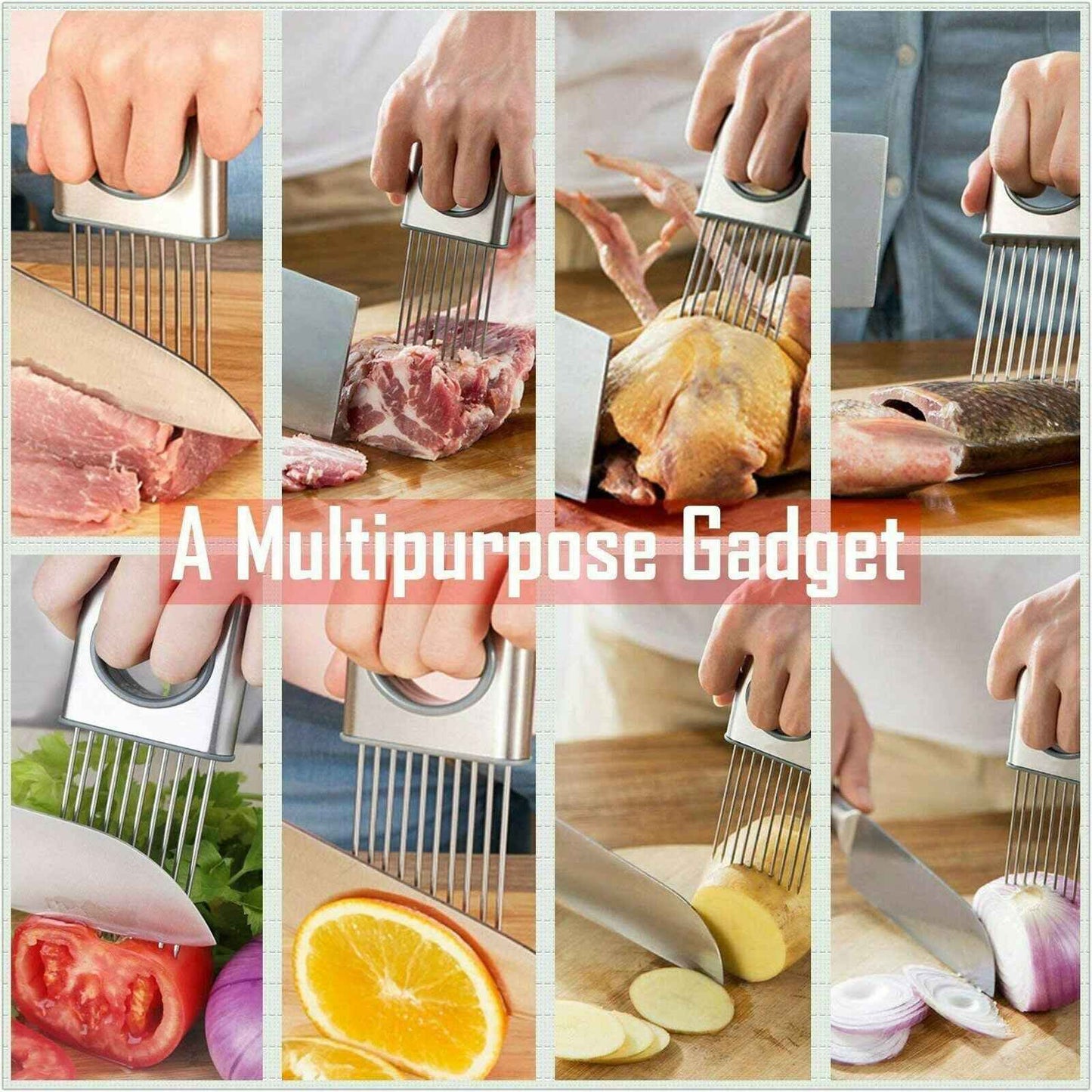 Sarah Express Stainless Steel Onion Holder Slicer - Vegetable Tomato Cutter Kitchen Gadget Tool